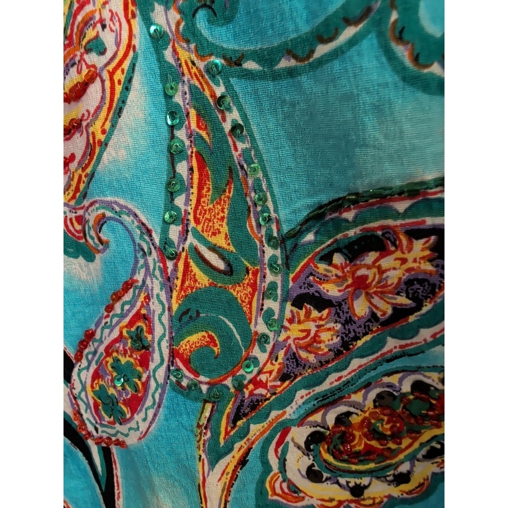 Life Style 2X jacket blue paisley Beaded button down stretch lined long sleeve - Picture 4 of 9